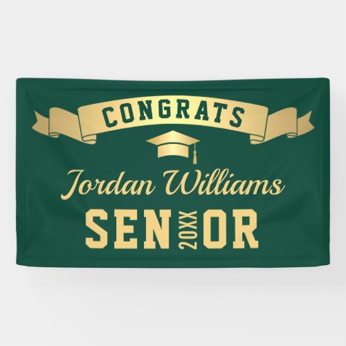 Modern Golden Green Graduation Party 2024 Banner