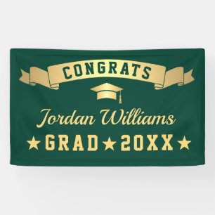 Modern Golden Green Graduation Party 2026 Banner