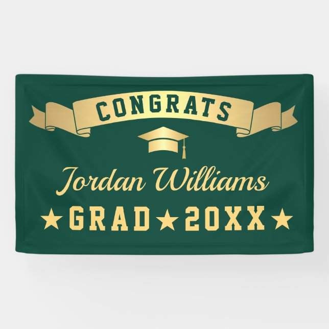 Modern Golden Green Graduation Party 2026 Banner (Horizontal)