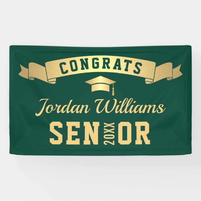 Modern Golden Green Graduation Party 2026 Banner (Horizontal)