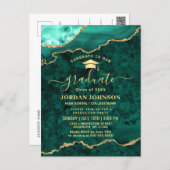 Modern Golden Green Graduation Party Invitation Postcard (Front/Back)