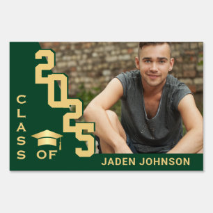 Modern Golden Green Graduation Photo Yard Sign