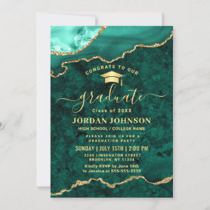 Modern Golden Green Marble Graduation Party Invitation