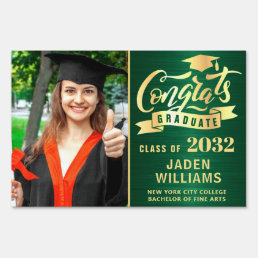 Modern Golden Green PHOTO Graduation Banner Yard Sign