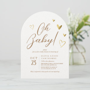 Modern Golden Hearts Neutral Oh Baby Shower Invitation