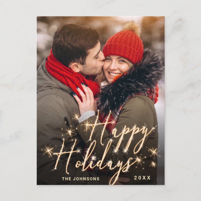 Modern Golden Holiday PHOTO Christmas Greeting Postcard (Front)