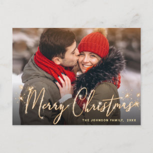 Modern Golden Holiday PHOTO Christmas Greeting Postcard