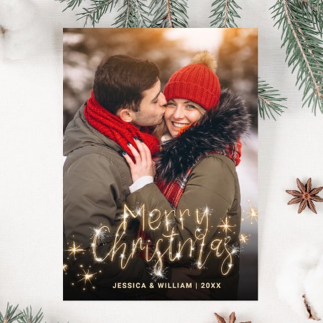 Modern Golden Holiday PHOTO Christmas Greeting Postcard (Creator Uploaded)