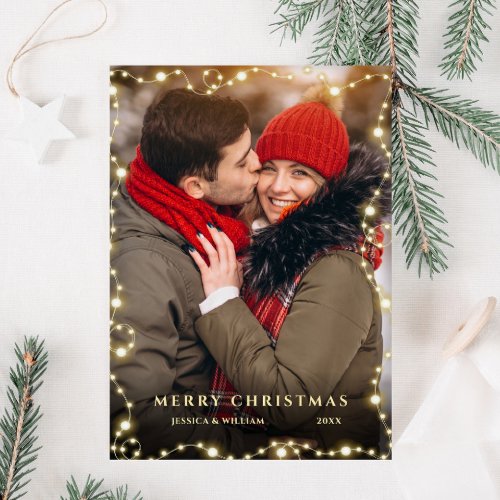 Modern Golden Holiday PHOTO Christmas Greeting Postcard