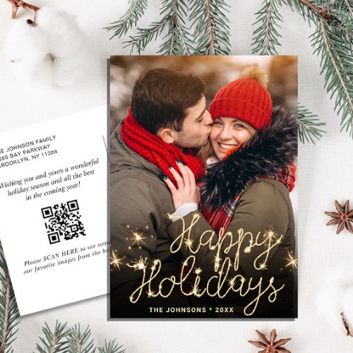 Modern Golden Holiday PHOTO Christmas Greeting Postcard