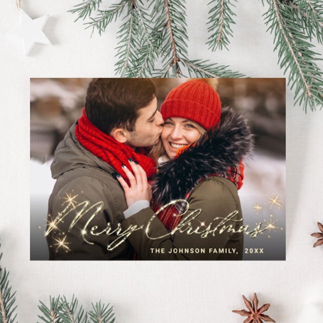 Modern Golden Holiday PHOTO Christmas Greeting Postcard (Creator Uploaded)