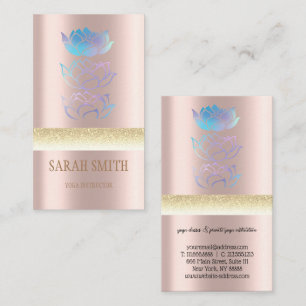 Modern golden holographic lotus business card