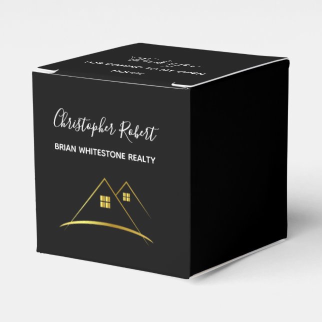 Modern Golden House Logo Real Estate Favor Boxes (Front Side)