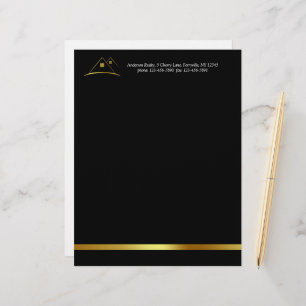 Modern Golden House Logo Real Estate Letterhead