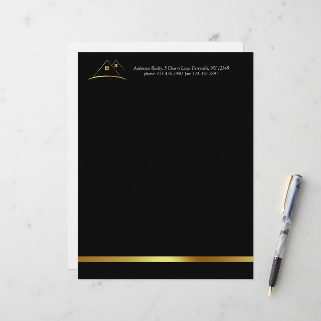 Modern Golden House Logo Real Estate Letterhead (Front/Back In Situ)