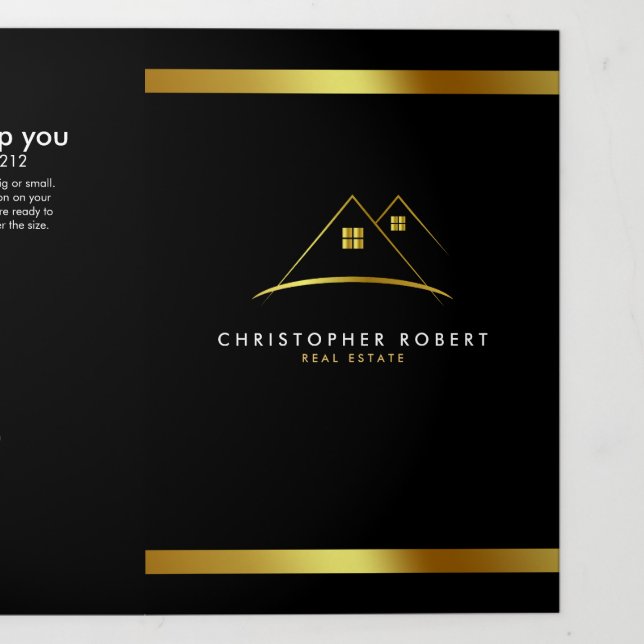 Modern Golden House Logo Real Estate  Tri-Fold Card (Cover)