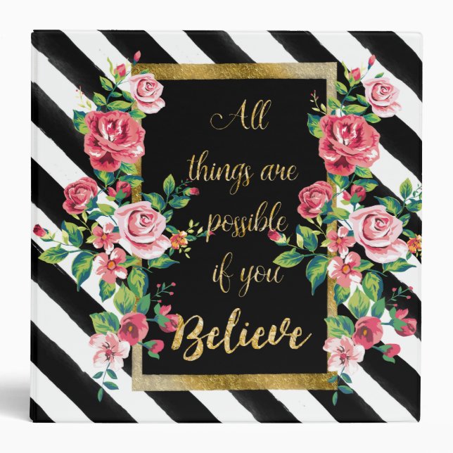 Modern golden inspirational  quote 3 ring binder (Front)