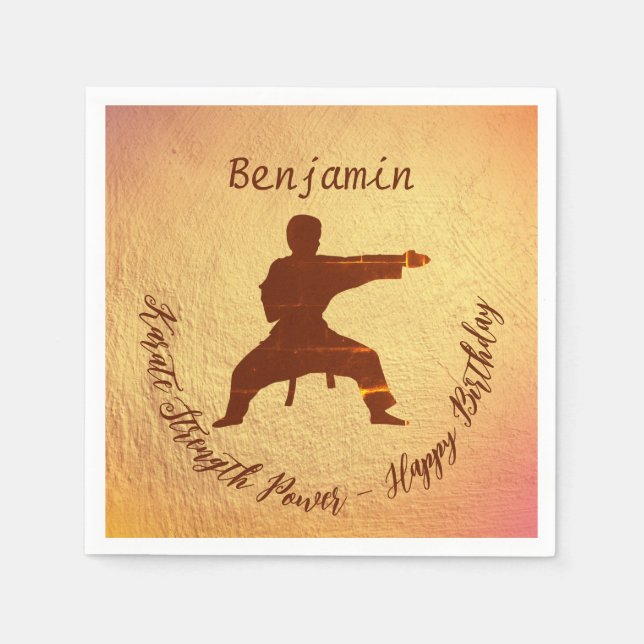 Modern Golden Karate Martial Arts Happy Birthday Napkins (Front)
