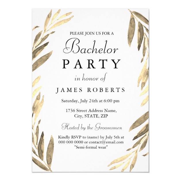 Modern Golden Leaf Bachelor Party Invite