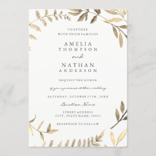 Modern Golden Leaf Wedding Invitation