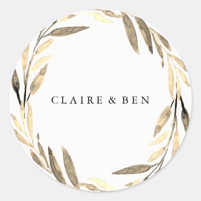 Modern Golden Leaf Wreath Any Occasion Sticker (Front)