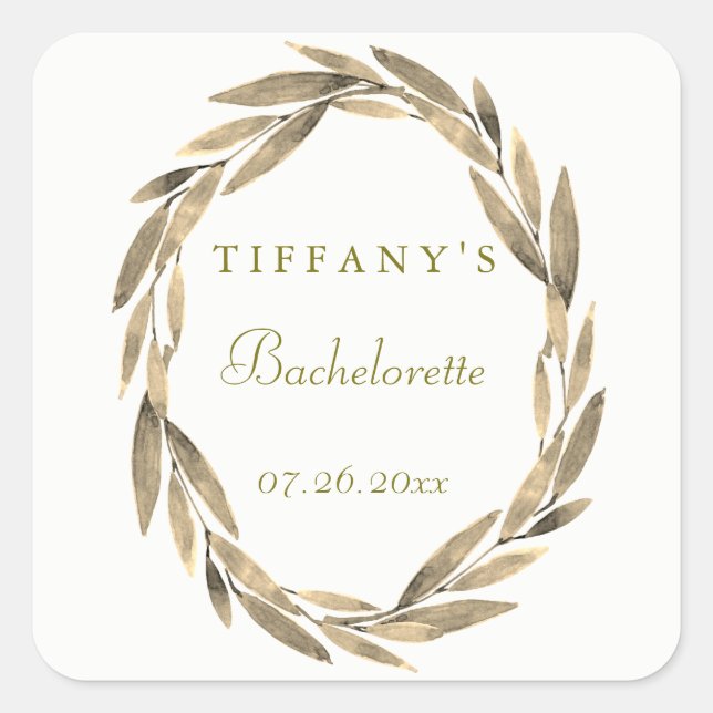 Modern Golden Leaf Wreath Bachelorette Sticker (Front)