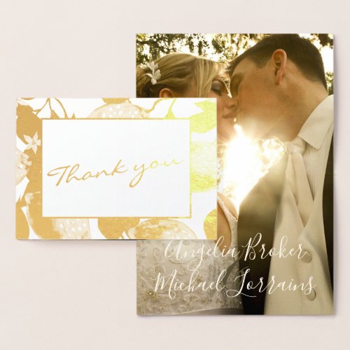 Modern Golden Lemons  Foliage Wedding Photo Real Foil Card