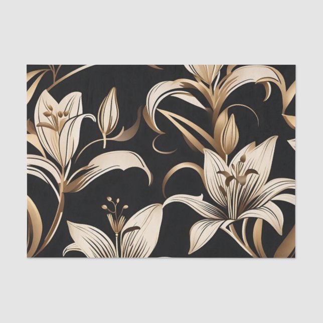 Modern Golden Lily On Black Tissue Paper (Front)