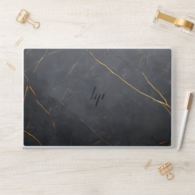  Modern Golden Marble HP Laptop Skin (Desk)
