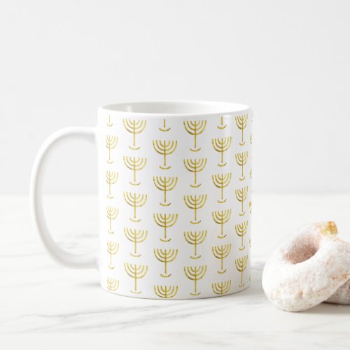 Modern Golden Menorah Pattern Coffee Mug