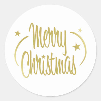 Modern Golden Merry Christmas Classic Round Sticker