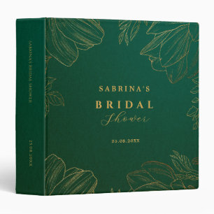 Modern Golden Nature Floral Green Bridal Shower  3 Ring Binder