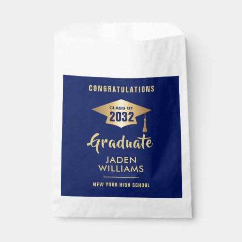 Modern Golden Navy Blue Graduation Favor Bag