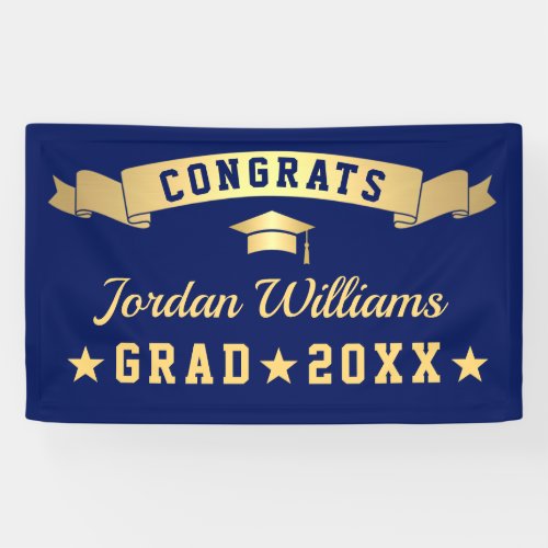 Modern Golden Navy Blue Graduation Party 2024 Banner