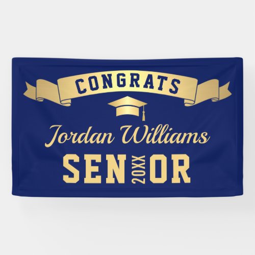 Modern Golden Navy Blue Graduation Party 2024 Banner