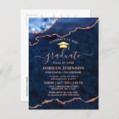 Modern Golden Navy Blue Graduation Party Announcement Postcard (Front/Back)
