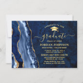 Modern Golden Navy Blue Marble Graduation Party Invitation (Front)