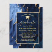 Modern Golden Navy Blue Marble Graduation Party Invitation (Front/Back)
