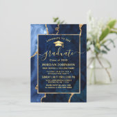 Modern Golden Navy Blue Marble Graduation Party Invitation (Standing Front)