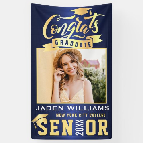 Modern Golden Navy Graduation Class 2024 PHOTO Banner