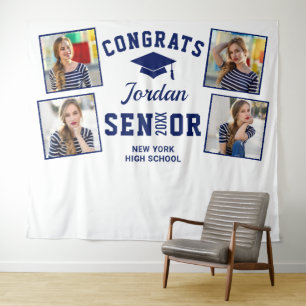 Modern Golden Navy Graduation Photo Booth Backdrop