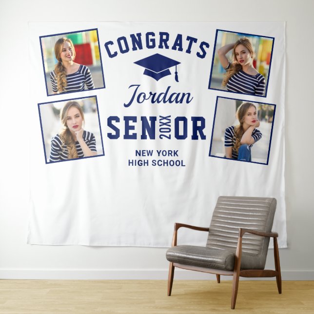 Modern Golden Navy Graduation Photo Booth Backdrop (In Situ (Horizontal))