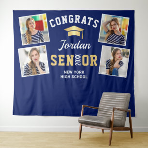 Modern Golden Navy Graduation Photo Booth Backdrop
