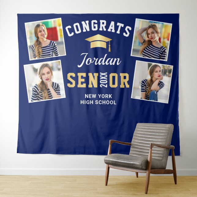 Modern Golden Navy Graduation Photo Booth Backdrop (In Situ (Horizontal))
