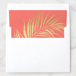 Modern Golden Palm Frond Living Coral Envelope Liner