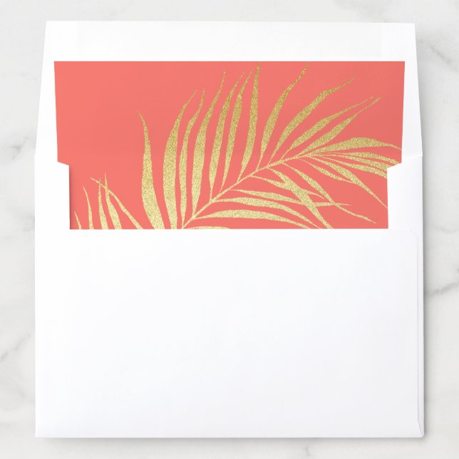 Modern Golden Palm Frond Living Coral Envelope Liner (In Envelope)
