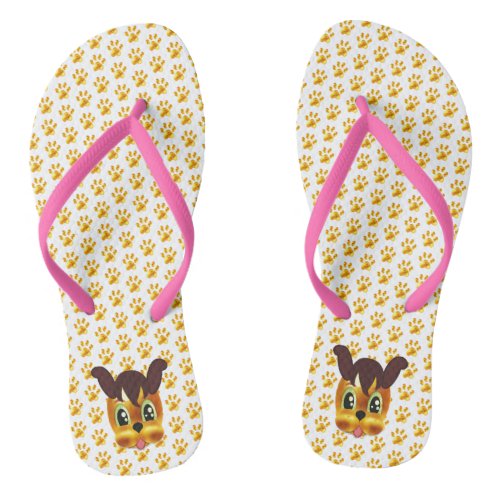 Modern Golden Paws on White Flip Flops