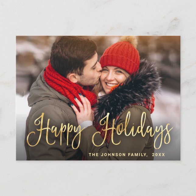 Modern Golden PHOTO Christmas Greeting Postcard (Front)