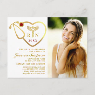 Modern Golden PHOTO Nursing Graduation Invitation Postcard