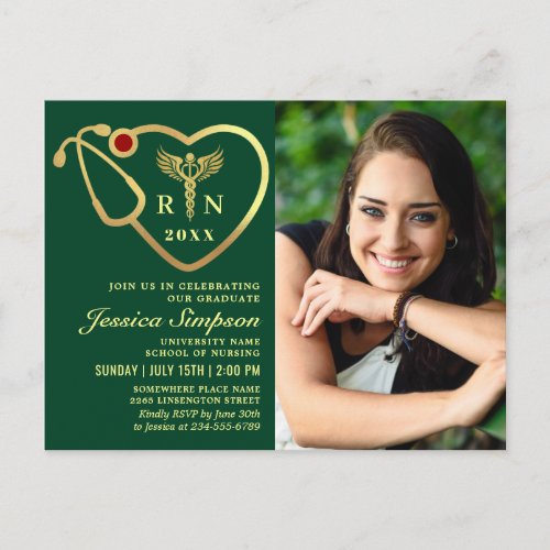 Modern Golden PHOTO Nursing Graduation Invitation Postcard